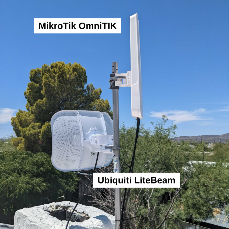 OmniTIK and LiteBeam routers installed together on a rooftop
