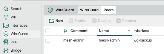 Wireguard Peers Menu